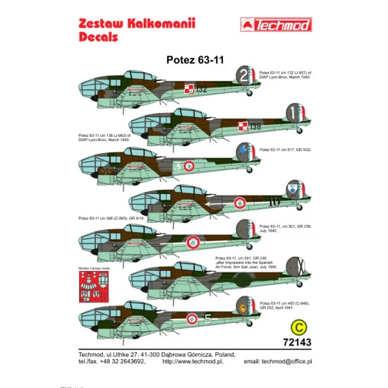 Techmod 72143 1/72 Decal For Potez 63-11 Accessories For Aircraft