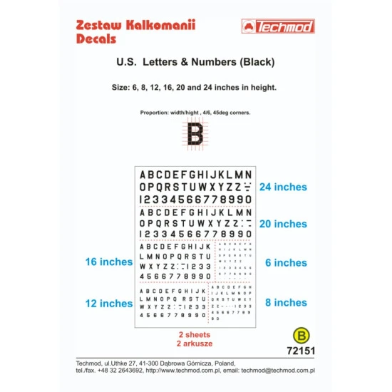 Techmod 72151 1/72 Decal U.s. Letters And Numbers Black Accessories For Aircraft
