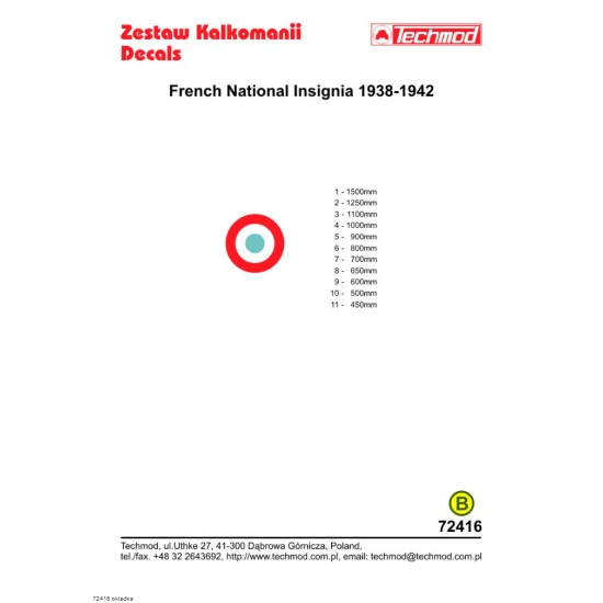 Techmod 72416 1/72 Decal French National Insignia Accessories For Aircraft