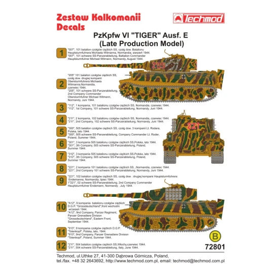 Techmod 72801 1/72 Decal For Pzkpfw Vi Tiger I Late Accessories For Model Kit
