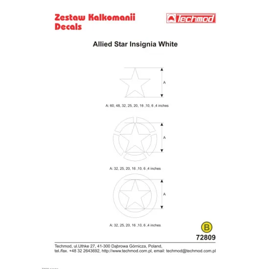 Techmod 72809 1/72 Decal For Allien Stars White Accessories For Model Kit