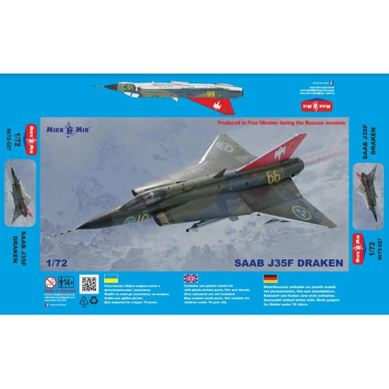 Mikro Mir 72-027 1/72 Saab J35f Draken Plastic Model Kit
