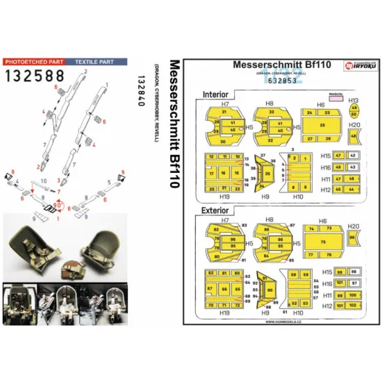 Hgw 132840 1/32 Seatbelts And Mask For Messerschmitt Bf110 C/D Basic Line