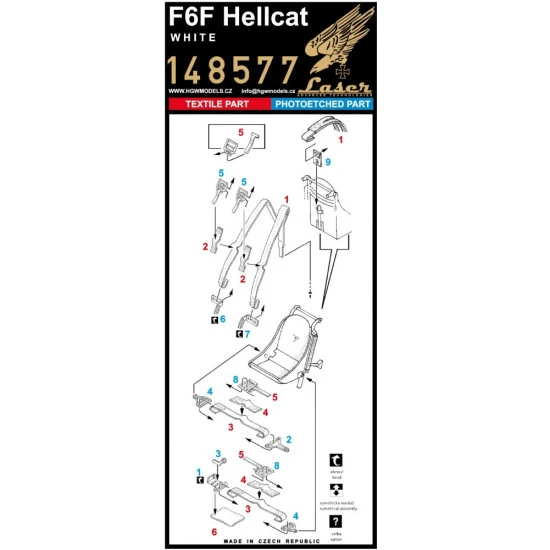 Hgw 148577 1/48 Seatbelts For F6f Hellcat White Accessories For Aircraft