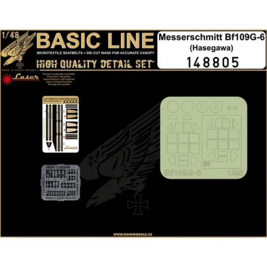 Hgw 148805 1/48 Seatbelts And Mask Messerschmitt Bf 109g-6 Basic Line Hasegawa