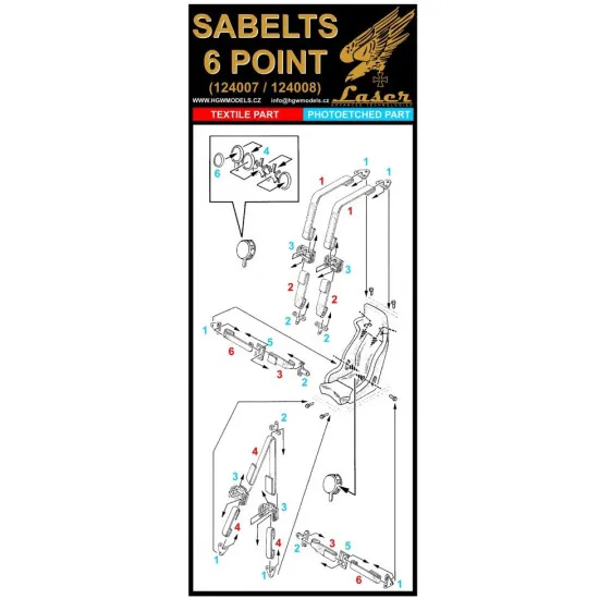 Hgw 124008 1/24 Sabelt 6 Point Seatbelt Blue Accessories For Speedcar