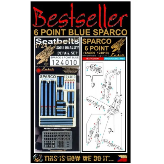 Hgw 124010 1/24 Sparco 6-point Blue Seatbelts Accessories For Speedcar