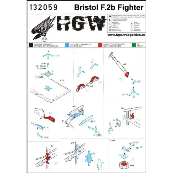 Hgw 132059 1/32 Bristol F.2b Fighter Detail Set Photo-etched And Fabric For Wingnut Wings