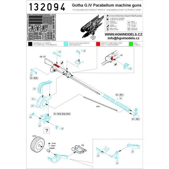 Hgw 132094 1/32 Gotha G.iv Parabellum Mg Set Photo-etched Set For Wingnut Wings
