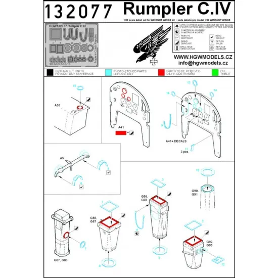 Hgw 132095 1/32 Rumpler C.iv Super Detail Set For Wingnut Wings Hgw 132095 1/32 Rumpler C.iv Super Detail Set For Wingnut Wings