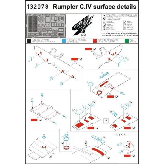 Hgw 132095 1/32 Rumpler C.iv Super Detail Set For Wingnut Wings Hgw 132095 1/32 Rumpler C.iv Super Detail Set For Wingnut Wings