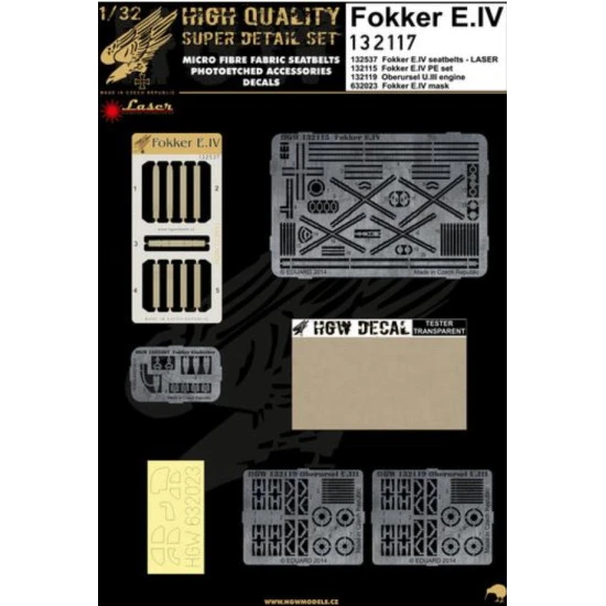 Hgw 132117 1/32 Fokker E.iv Super Detail Set Seatbelts, Pe, Engine, Masks