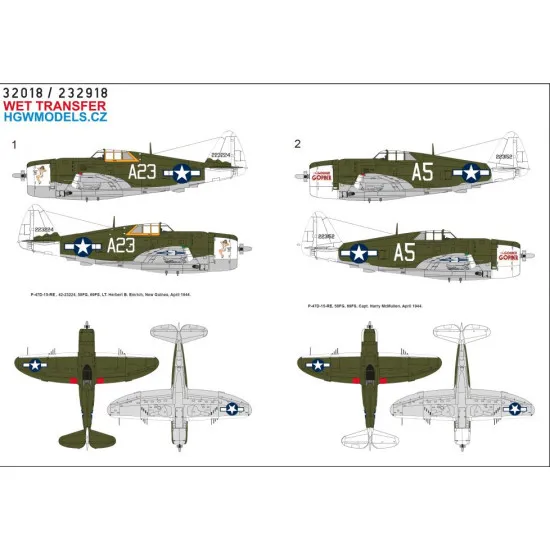 Hgw 232918 1/32 Decal For P-47d 58th Over New Guinea Wet Transfer