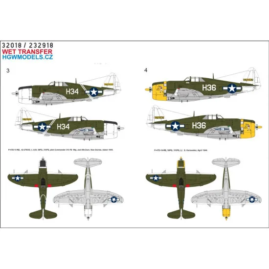 Hgw 232918 1/32 Decal For P-47d 58th Over New Guinea Wet Transfer
