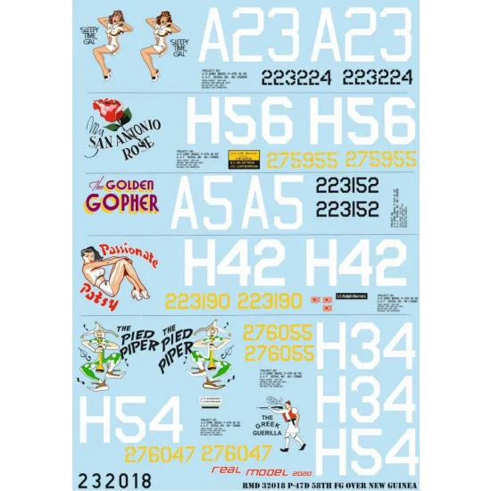 Hgw 232918 1/32 Decal For P-47d 58th Over New Guinea Wet Transfer