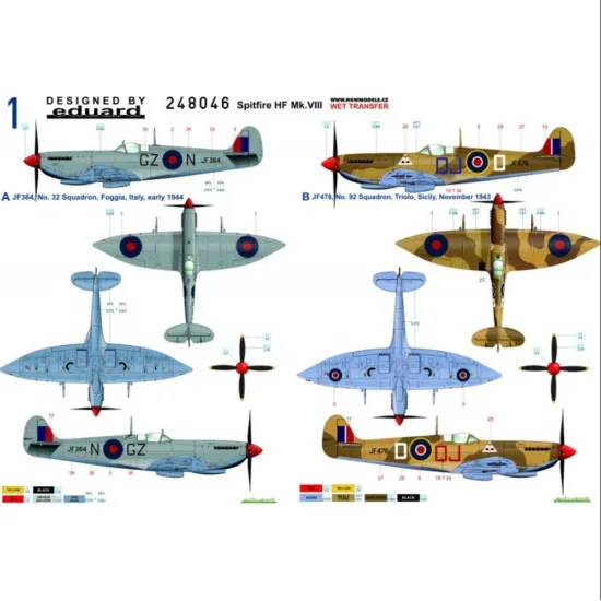 Hgw 248048 1/48 Decal For Spitfire Hf Mk Viii Stencils And Markings Wet Transfer