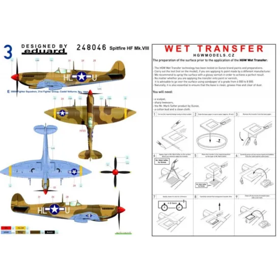 Hgw 248048 1/48 Decal For Spitfire Hf Mk Viii Stencils And Markings Wet Transfer