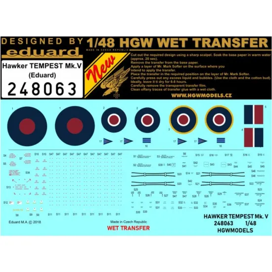 Hgw 248063 1/48 Decal For Hawker Tempest Mk.v Wet Transfer
