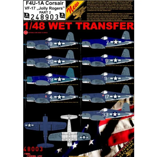 Hgw 248903 1/48 Decal For F4u-1a Corsair Vf-17 Jolly Rogers Part 2 Wet Transfer