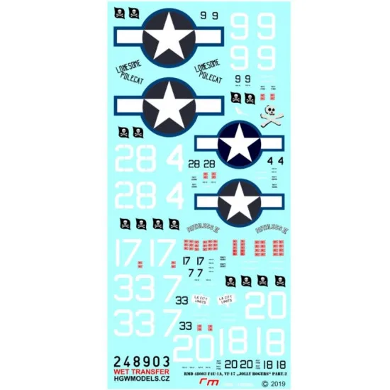 Hgw 248903 1/48 Decal For F4u-1a Corsair Vf-17 Jolly Rogers Part 2 Wet Transfer
