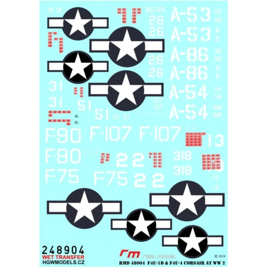 Hgw 248904 1/48 Decal For F4u-1d Corsair F4u-4 Ww.ii Wet Transfer