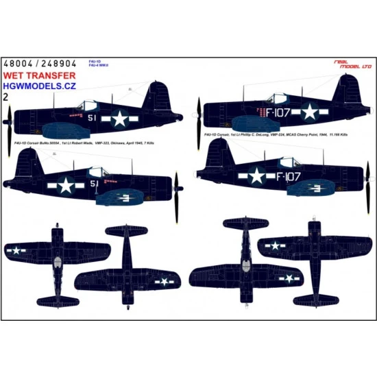 Hgw 248904 1/48 Decal For F4u-1d Corsair F4u-4 Ww.ii Wet Transfer