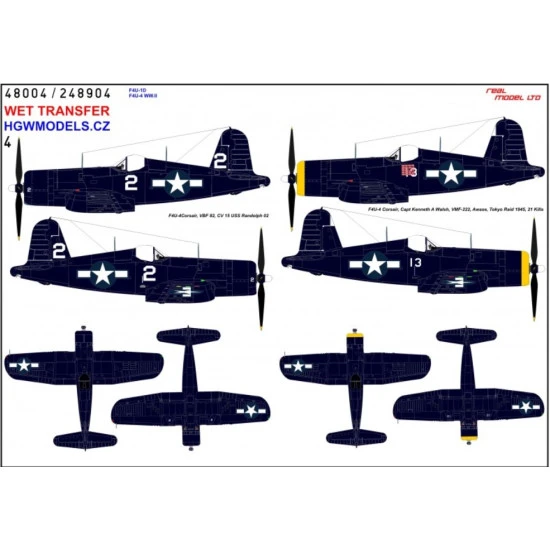 Hgw 248904 1/48 Decal For F4u-1d Corsair F4u-4 Ww.ii Wet Transfer