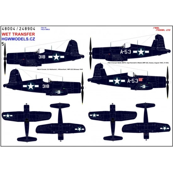 Hgw 248904 1/48 Decal For F4u-1d Corsair F4u-4 Ww.ii Wet Transfer