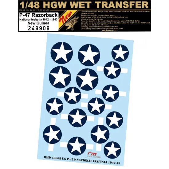 Hgw 248908 1/48 Decal For P-47 National Insigna 1942-1943 Wet Transfer
