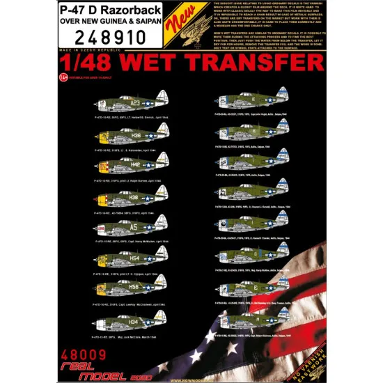 Hgw 248910 1/48 Decal For P-47d Razorback Over New Guinea And Saipan Wet Transfer