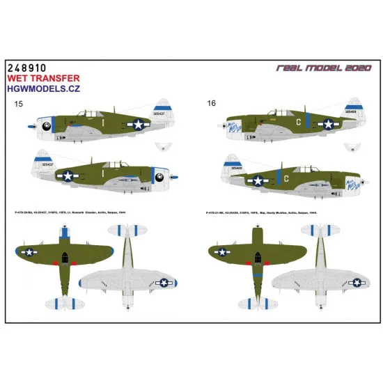 Hgw 248910 1/48 Decal For P-47d Razorback Over New Guinea And Saipan Wet Transfer