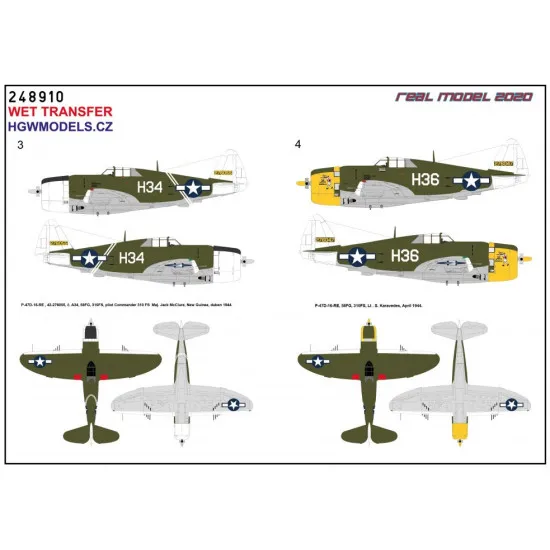 Hgw 248910 1/48 Decal For P-47d Razorback Over New Guinea And Saipan Wet Transfer