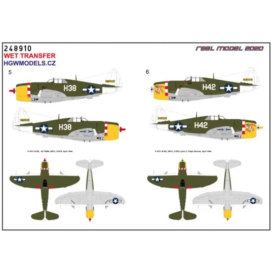 Hgw 248910 1/48 Decal For P-47d Razorback Over New Guinea And Saipan Wet Transfer