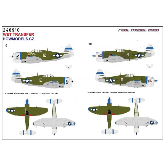 Hgw 248910 1/48 Decal For P-47d Razorback Over New Guinea And Saipan Wet Transfer