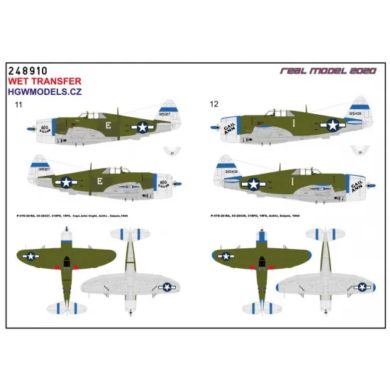 Hgw 248910 1/48 Decal For P-47d Razorback Over New Guinea And Saipan Wet Transfer