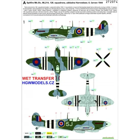 Hgw 272028 1/72 Decal For The Longest Day Spitfire Mk.ix Wet Transfer