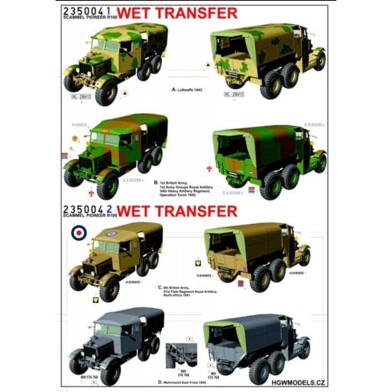 Hgw 235004 1/35 Decal For Scammell Pioneer R100 Artillery Tractor Wet Transfer