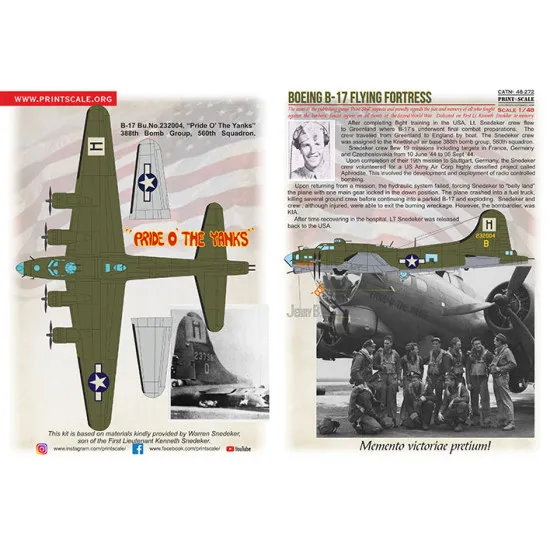 Print Scale 48-272 1/48 B17 Decals Pride Of The Yanks