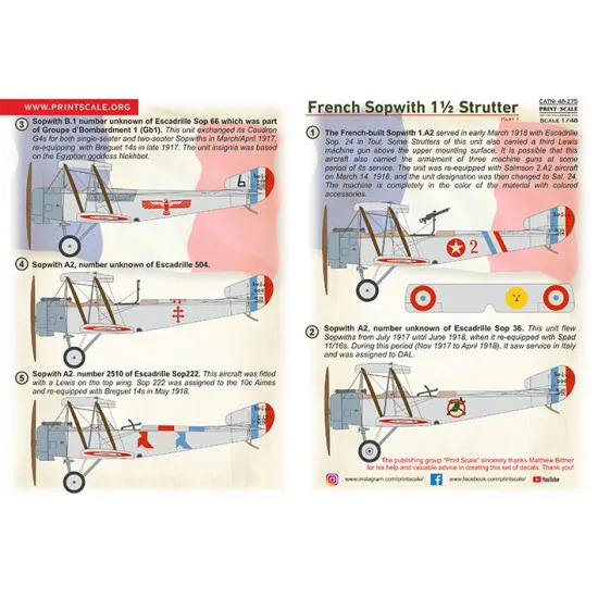 Print Scale 48-275 1/48 Sopwith 1strutter Decals Part 1