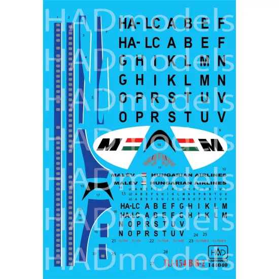 Had Models 144040 1/144 Decal For Tu-154 B/B-2 Malev Accessories Kit