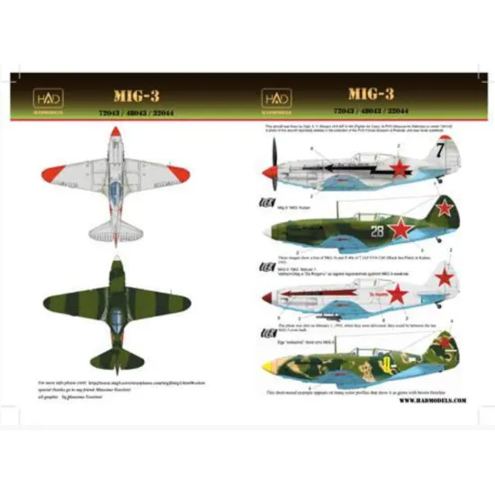 Had Models 72043 1/72 Decal For Mig-3 White 28 Yellow9 Black7 With Za Stalina Za Rodinu