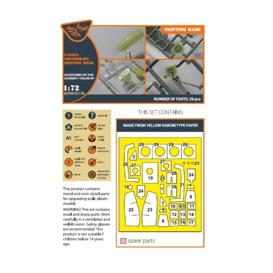 Clear Prop 72110 1/72 F84e G Thunderjet Painting Mask On Yellow Kabuki Paper For Italeri Academy Kits