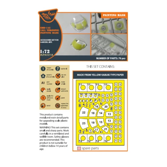 Clear Prop 72114 1/72 Emb145 Painting Mask On Yellow Kabuki Paper For Amodel Kits