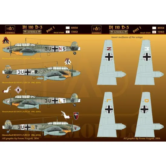 Had Models 72152 1/72 Decal For Messerschmitt Bf 110 D-3 Afrika Part 1
