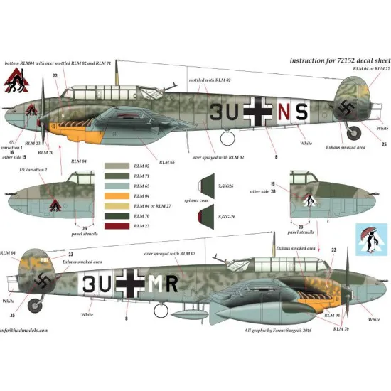 Had Models 72152 1/72 Decal For Messerschmitt Bf 110 D-3 Afrika Part 1
