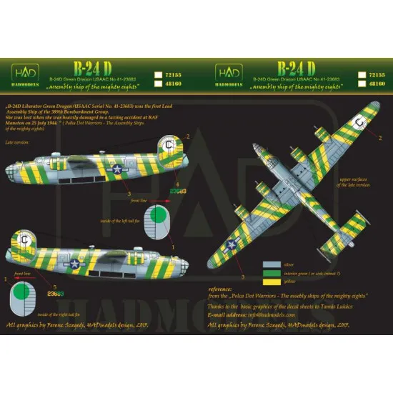 Had Models 72155 1/72 Decal For B-24d Green Dragon Usaf Accessories Kit