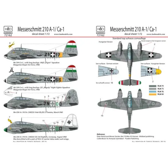 Had Models 72162 1/72 Decal For Me 210 Part 1 Accessories Kit