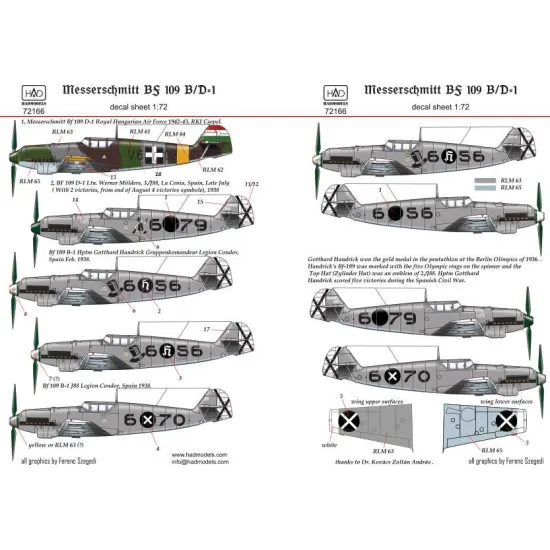 Had Models 72166 1/72 Decal For Bf 109 B/D Accessories Kit