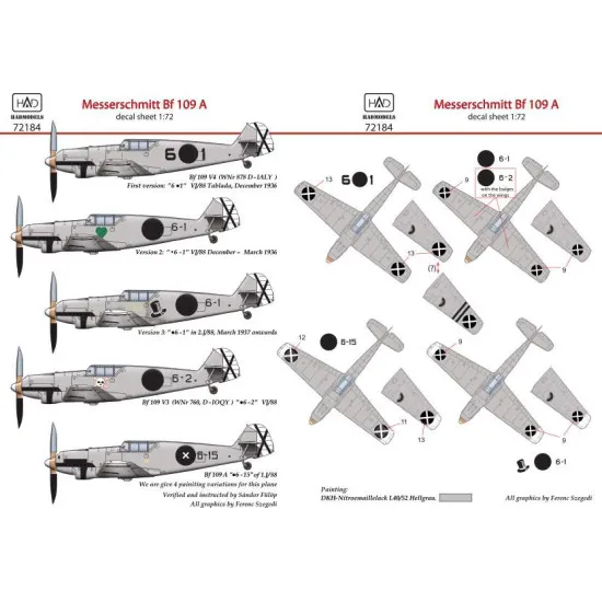 Had Models 72184 1/72 Decal For Messerschmitt Bf 109 A Accessories For Aircraft
