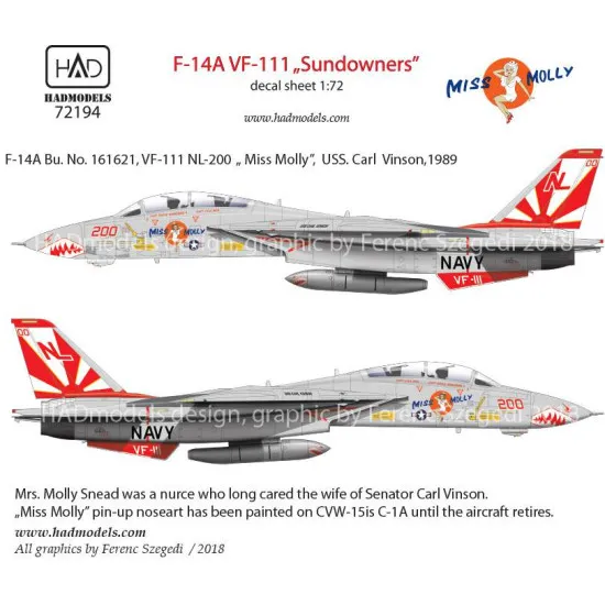 Had Models 72194 1/72 Decal For F-14a Vf111 Sundowners Miss Molly Accessories Had Models 72194 1/72 Decal For F-14a Vf111 Sundowners Miss Molly Accessories